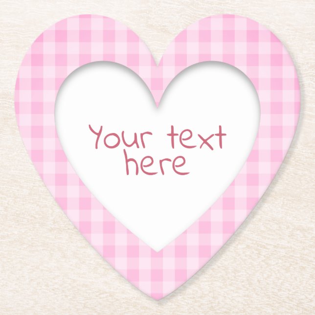 Pink Gingham Heart Paper Coaster (Front)