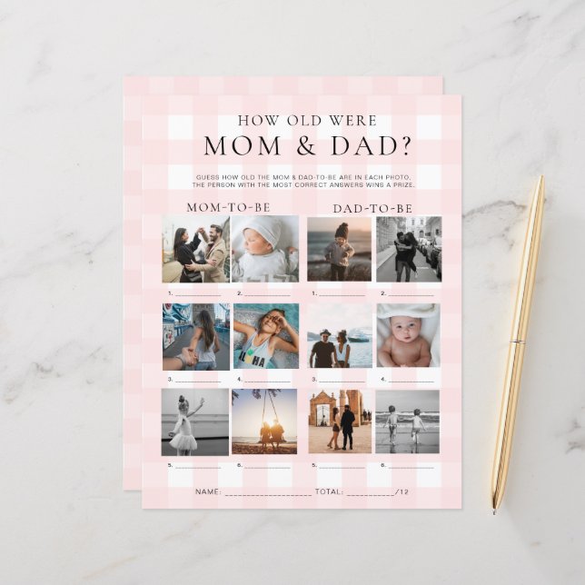 Pink Gingham How Old Were Mum and Dad Photo Game (Front/Back In Situ)