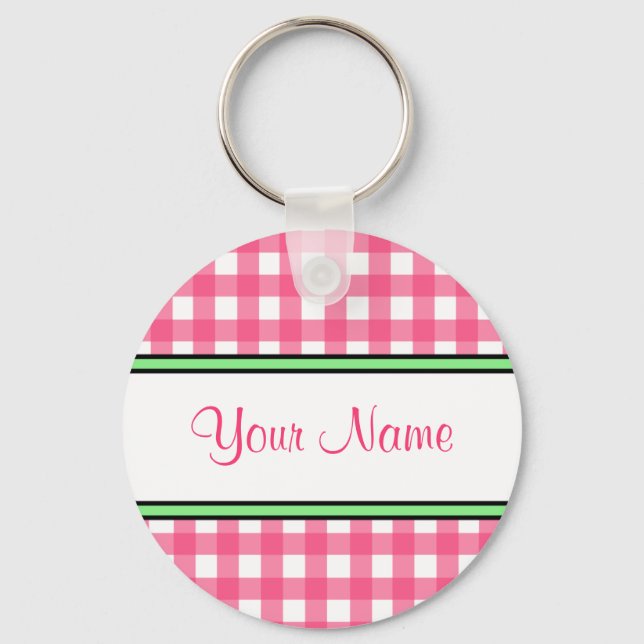 Pink Gingham Keychain (Front)