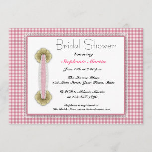 Pink Gingham, Lace, Bridal Shower Invitation