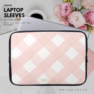 Pink Gingham Laptop Sleeve 15" Personalised
