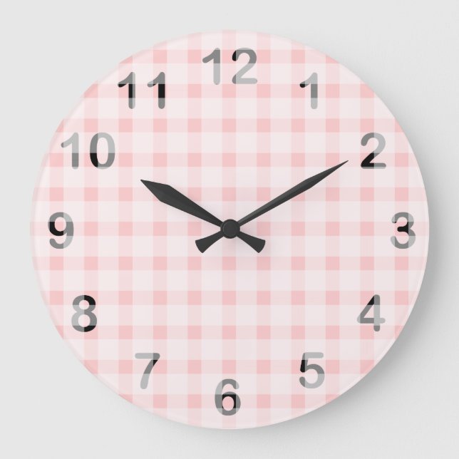 Pink Gingham Large Clock (Front)