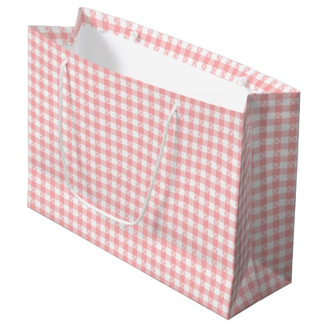 Pink Gingham Large Gift Bag (Front Angled)