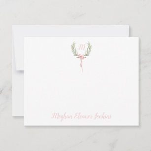 Pink Gingham Laurel Crest stationery Thank You Card