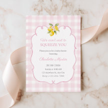 Pink Gingham Lemon Baby Shower Invitation for Girl