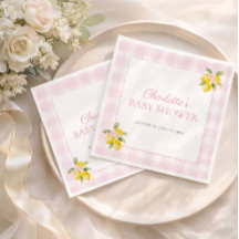 Pink Gingham Lemon Girl Baby Shower Napkins