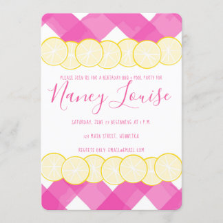 Pink Gingham & Lemon Invitation