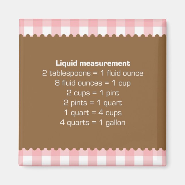 Pink gingham liquid measure chart kitchen helper magnet (Front)