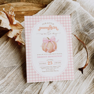 Pink Gingham Little Pumpkin Girl Baby Shower Invitation