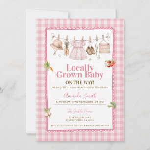 Pink Gingham Locally Grown Baby Shower Invitation