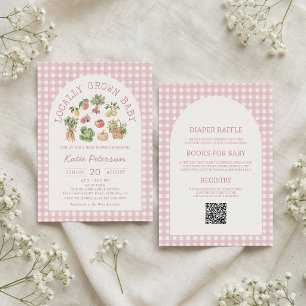 Pink Gingham Locally Grown Baby Shower Invitation