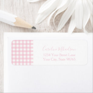 Pink Gingham Monogram Personalised Return Address Label