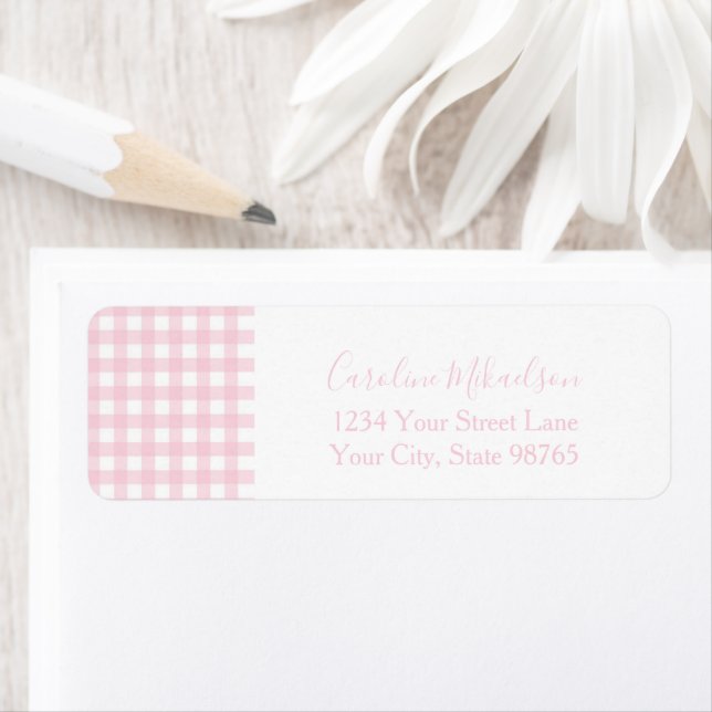 Pink Gingham Monogram Personalised Return Address Label (Insitu)