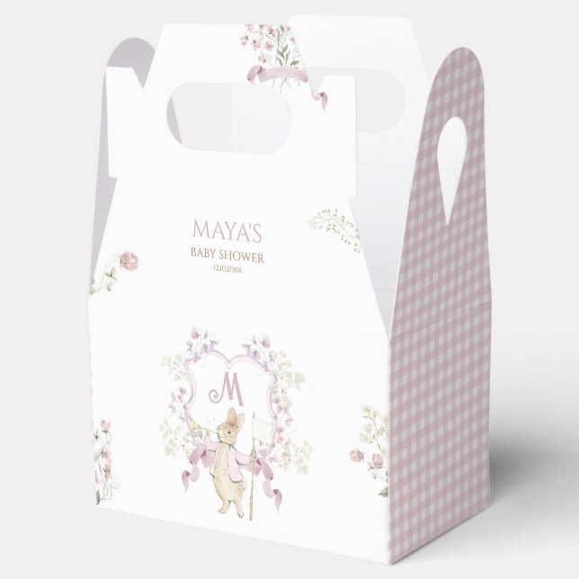 Pink Gingham Monogram Peter the Rabbit Baby Shower Favour Box (Opened)