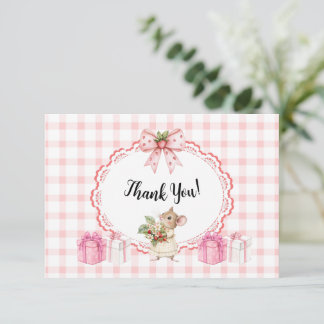 Pink Gingham Mouse Baby Shower-Thank You Card