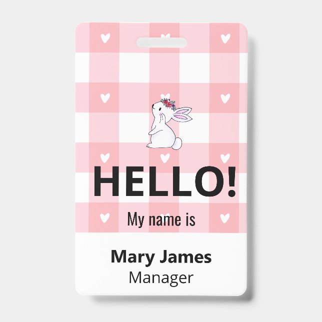 Pink Gingham Name Lanyard | Personalised ID Badge  (Front)
