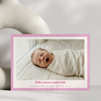 Pink Gingham Newborn Photo Girl Baby Birth Stats