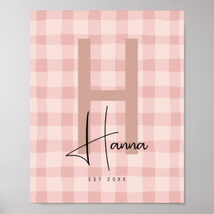 Pink Gingham Nursery Name Initial  Poster