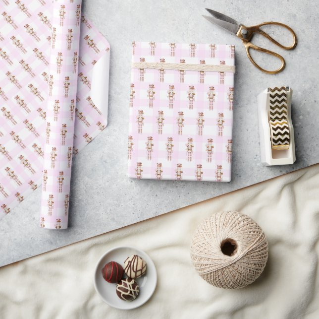 Pink Gingham Nutcracker Ballet Christmas  Wrapping Paper (Crafts)
