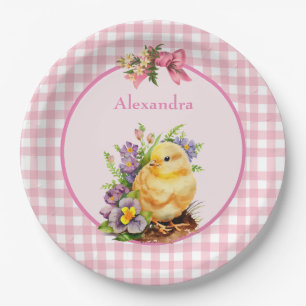 Pink Gingham Paper Plate