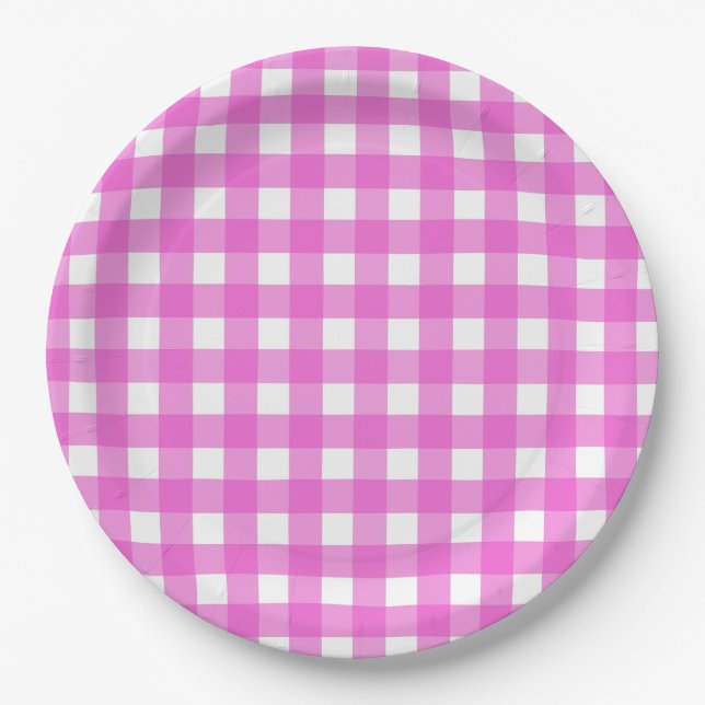 Pink gingham paper plate (Front)
