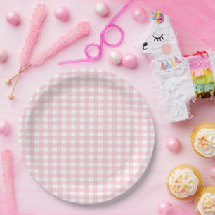 Pink Gingham Paper Plate