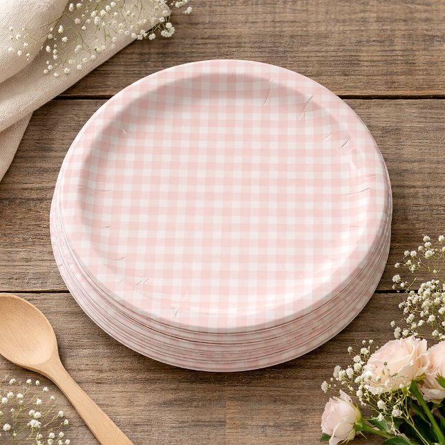 Pink Gingham Paper Plates (Creator Uploaded)