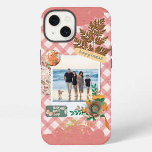 Pink gingham paper, scrapbooking custom photo iPhone 13 case