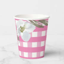 Pink Gingham Party Tableware Watercolor Flower