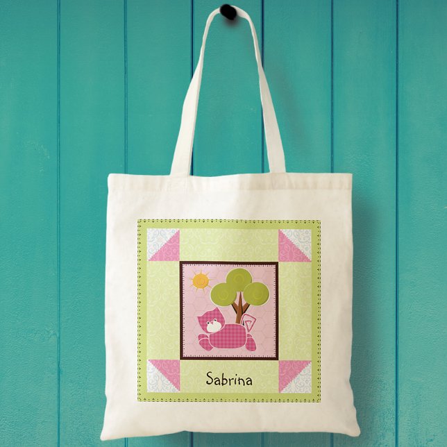 Pink Gingham Patchwork Cat Tote Bag (Creator Uploaded)