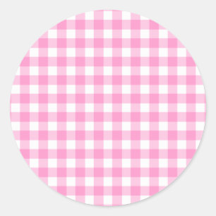 Pink Gingham Pattern Classic Round Sticker