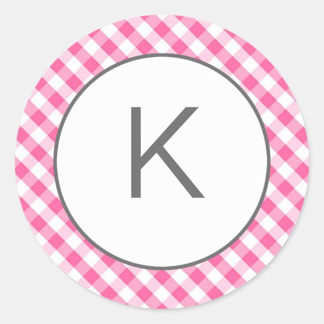 Pink Gingham Pattern Monogram Stickers (Front)