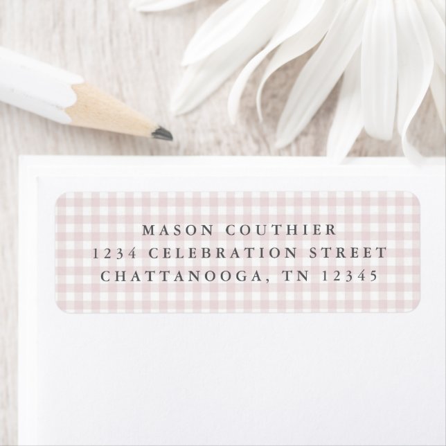 Pink Gingham Pattern Return Address Label (Insitu)