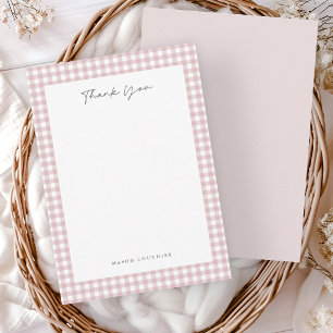 Pink Gingham Pattern Thank You Card