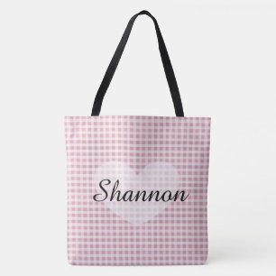 Pink Gingham Personalised Name Tote Bag