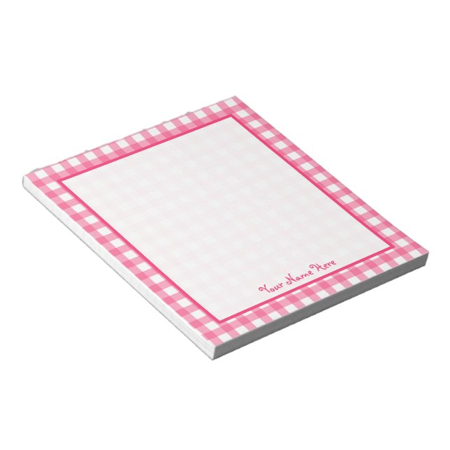 Pink Gingham Personalised Notepad (Angled)