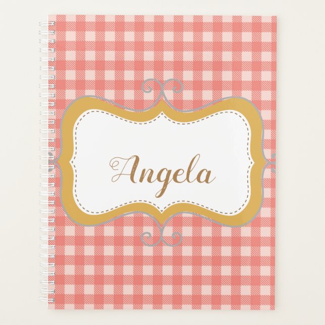 Pink Gingham Personalised Planner (Front)