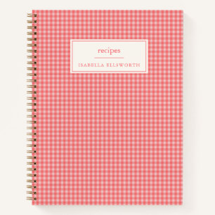Pink Gingham Personalised Recipe Name Notebook