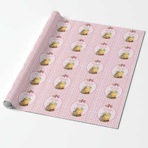 Pink Gingham Personalized Girls Birthday Wrapping Paper
