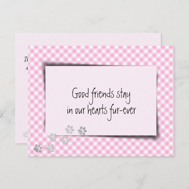 Pink Gingham Pet Loss From Veterinarian Postcard (Front/Back)