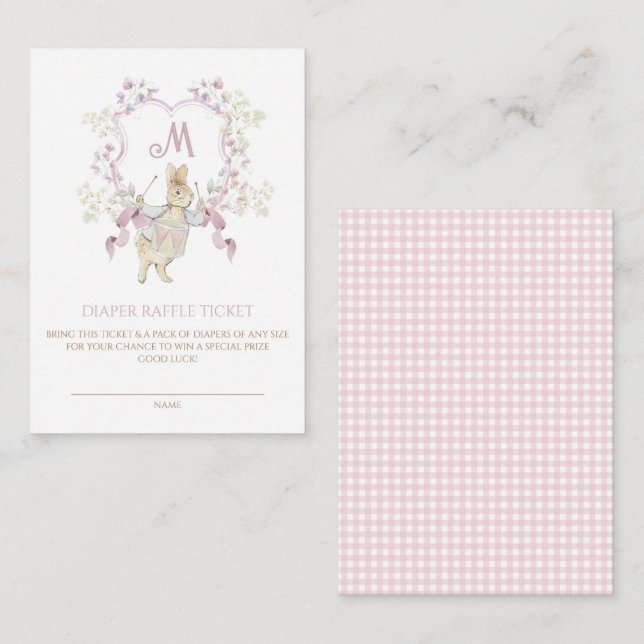 Pink Gingham Peter the Rabbit Baby Shower Diaper Enclosure Card (Front/Back)