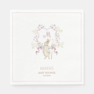 Pink Gingham Peter the Rabbit Crest Baby Shower  Napkin