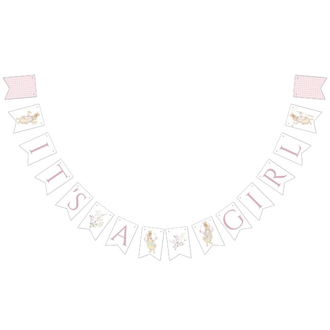 Pink Gingham Peter the Rabbit Monogram Baby Shower Bunting (All)