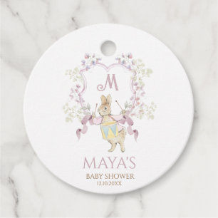 Pink Gingham Peter the Rabbit Monogram Baby Shower Favour Tags