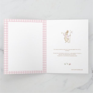 Pink Gingham Peter the Rabbit Monogram Baby Shower Thank You Card