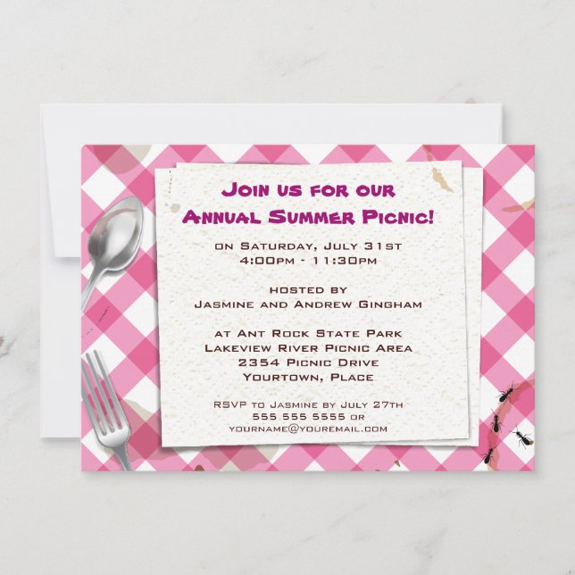 Pink Gingham Picnic BBQ Party Invitation (Front)