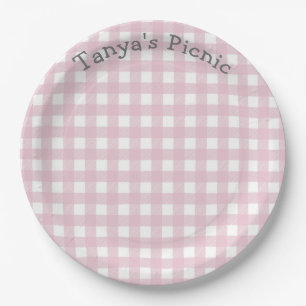 Pink Gingham Picnic Print Baby Birthday Party Paper Plate