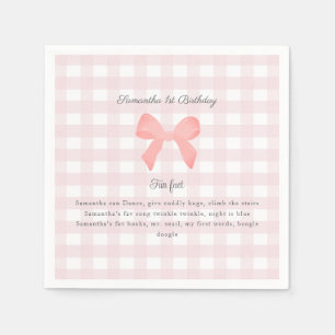 Pink Gingham Pink Bow Birthday Fun fact Napkin
