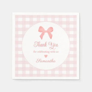 Pink Gingham Pink Bow Birthday Napkin