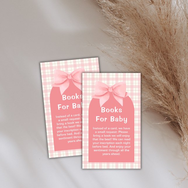 Pink Gingham Plaid Arch Bow Books For Baby Shower Enclosure Card (Pink Gingham Plaid Arch Bow Books For Baby Shower Enclosure Card)